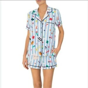 Kate Spade White Blue CABANA STRIPES BEACH THEMED Knit Pajama Set Size S